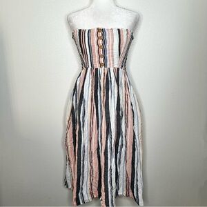 Free People Womens Lilah Striped Strapless Midi Dress With Pockets Size M